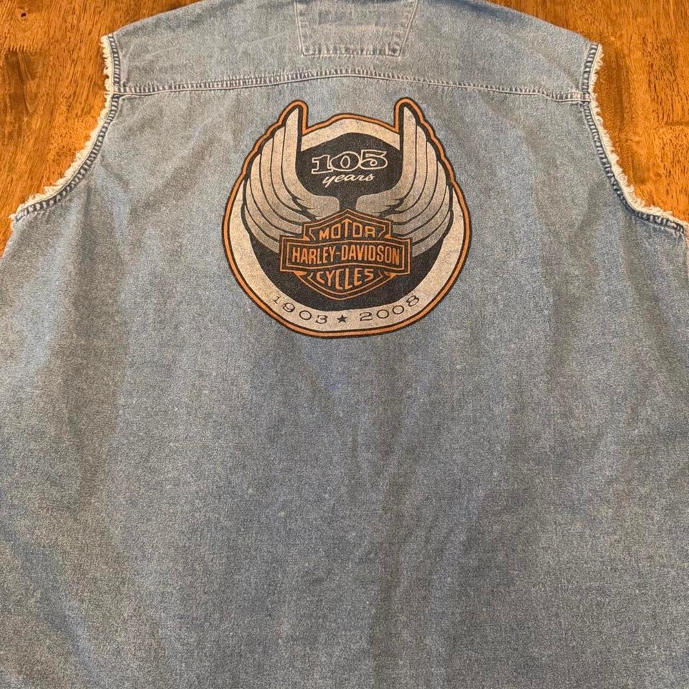 Harley-Davidson Shirt Mens 2XL Blue Denim Sleeveless 105th Anniversary Vest